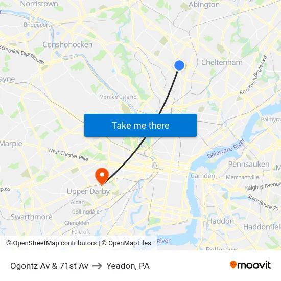 Ogontz Av & 71st Av to Yeadon, PA map