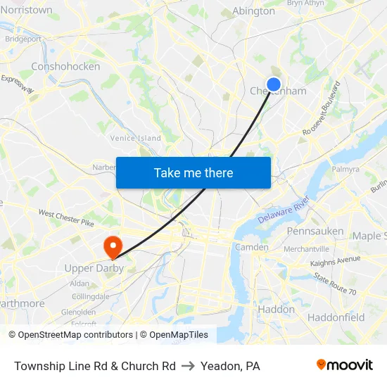 Township Line Rd & Church Rd to Yeadon, PA map