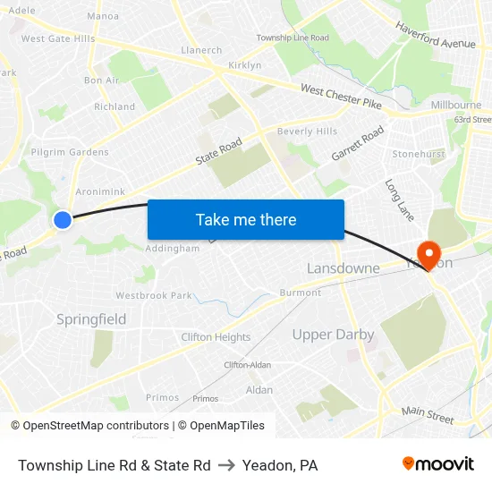 Township Line Rd & State Rd to Yeadon, PA map