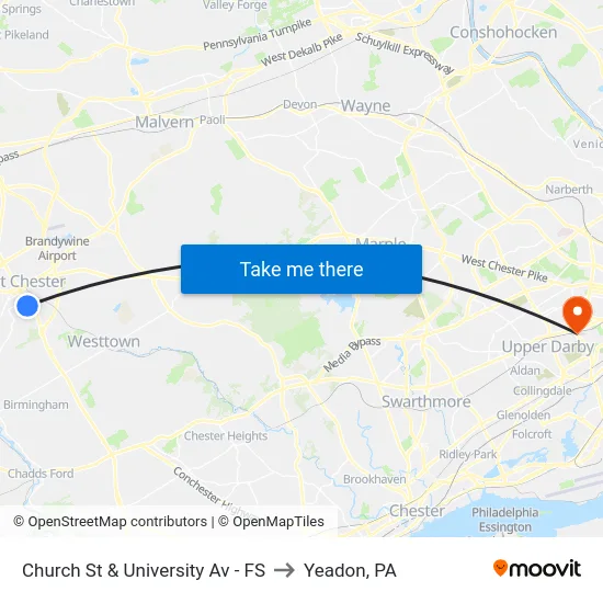 Church St & University Av - FS to Yeadon, PA map