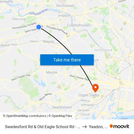 Swedesford Rd & Old Eagle School Rd - Mbns to Yeadon, PA map