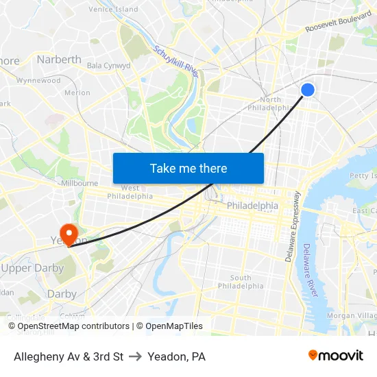 Allegheny Av & 3rd St to Yeadon, PA map