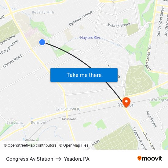 Congress Av Station to Yeadon, PA map