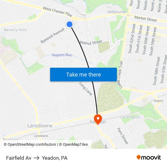 Fairfield Av to Yeadon, PA map