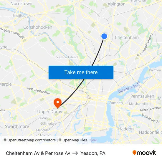 Cheltenham Av & Penrose Av to Yeadon, PA map