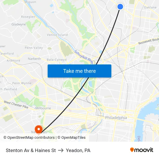 Stenton Av & Haines St to Yeadon, PA map
