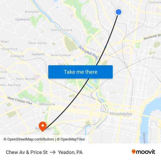 Chew Av & Price St to Yeadon, PA map