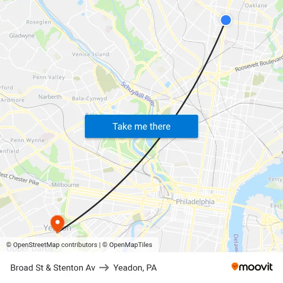 Broad St & Stenton Av to Yeadon, PA map