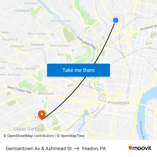 Germantown Av & Ashmead St to Yeadon, PA map