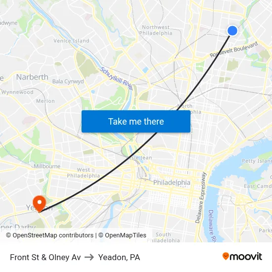 Front St & Olney Av to Yeadon, PA map