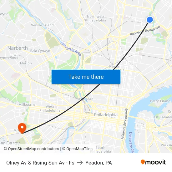 Olney Av & Rising Sun Av - Fs to Yeadon, PA map