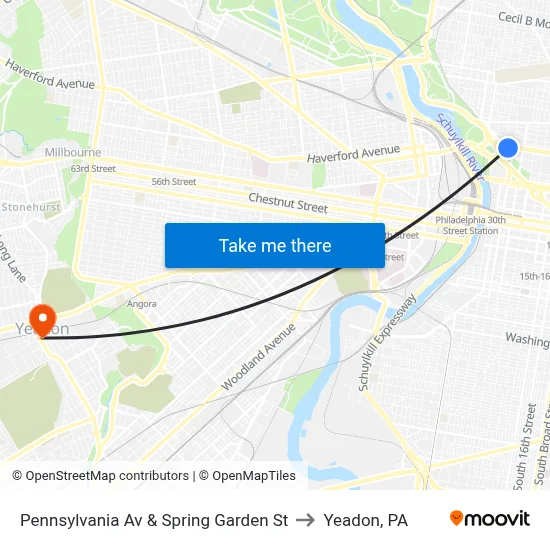 Pennsylvania Av & Spring Garden St to Yeadon, PA map
