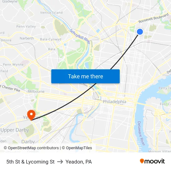 5th St & Lycoming St to Yeadon, PA map