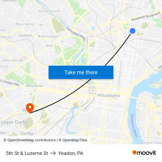 5th St & Luzerne St to Yeadon, PA map