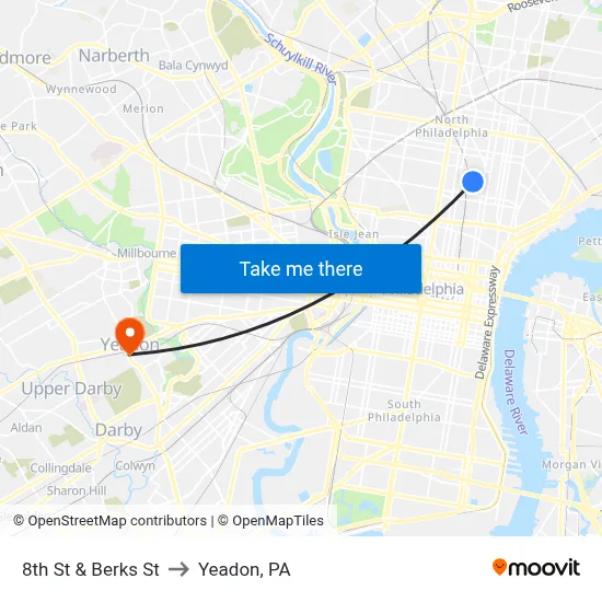 8th St & Berks St to Yeadon, PA map