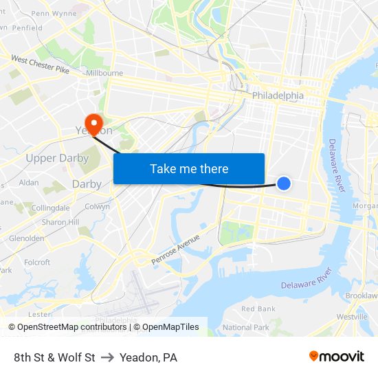 8th St & Wolf St to Yeadon, PA map