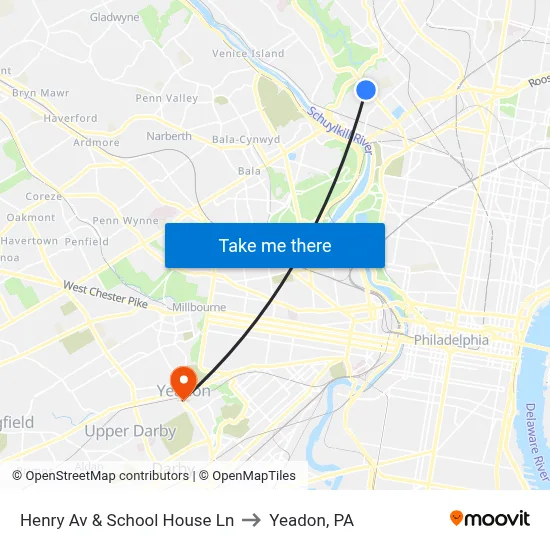 Henry Av & School House Ln to Yeadon, PA map