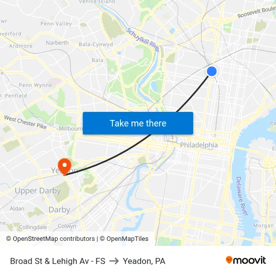 Broad St & Lehigh Av - FS to Yeadon, PA map