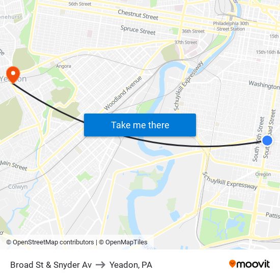 Broad St & Snyder Av to Yeadon, PA map