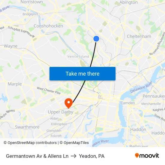 Germantown Av & Allens Ln to Yeadon, PA map