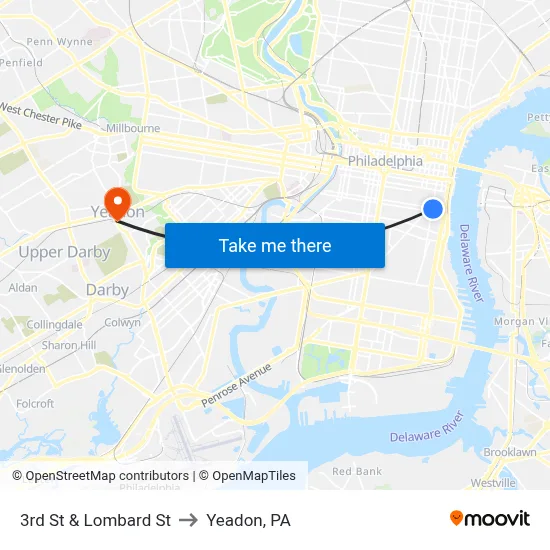 3rd St & Lombard St to Yeadon, PA map