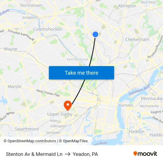 Stenton Av & Mermaid Ln to Yeadon, PA map