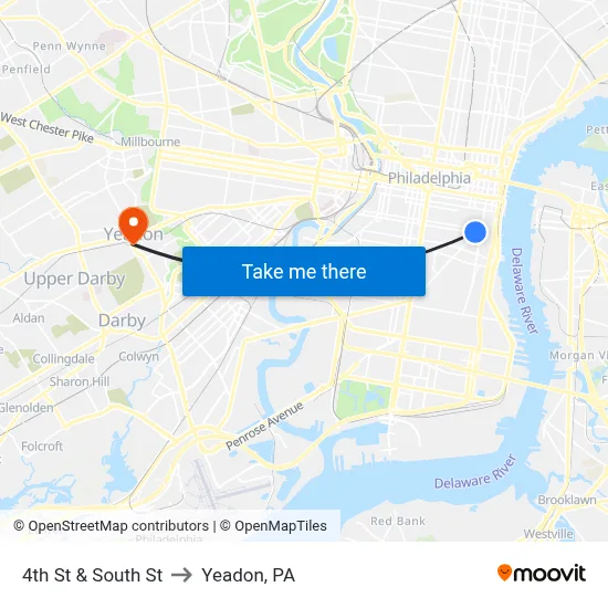 4th St & South St to Yeadon, PA map