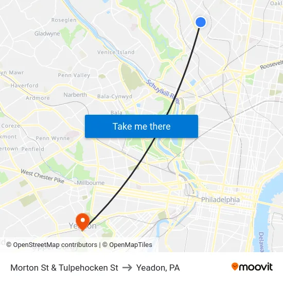 Morton St & Tulpehocken St to Yeadon, PA map