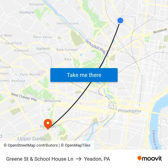 Greene St & School House Ln to Yeadon, PA map