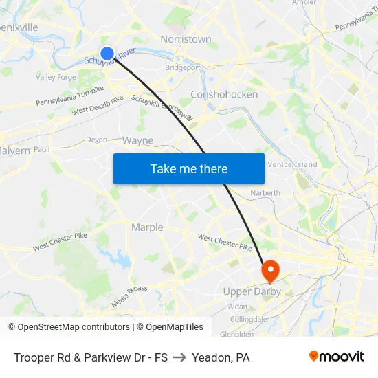 Trooper Rd & Parkview Dr - FS to Yeadon, PA map