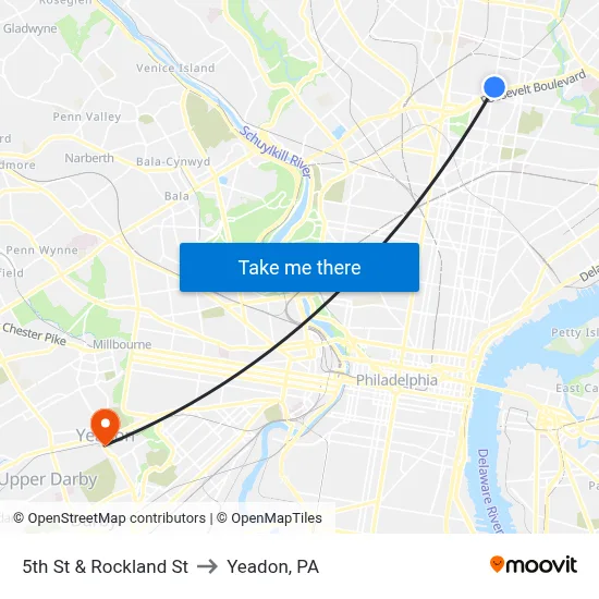 5th St & Rockland St to Yeadon, PA map