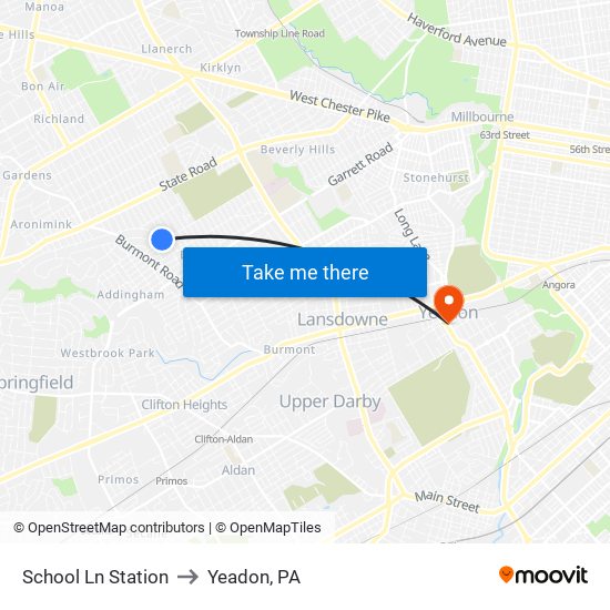 School Ln Station to Yeadon, PA map