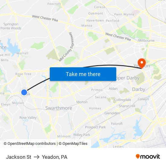 Jackson St to Yeadon, PA map