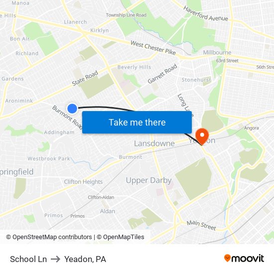 School Ln to Yeadon, PA map
