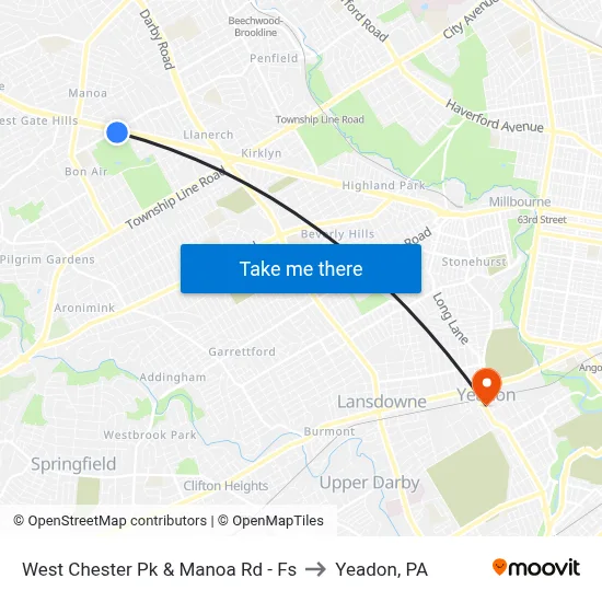 West Chester Pk & Manoa Rd - Fs to Yeadon, PA map