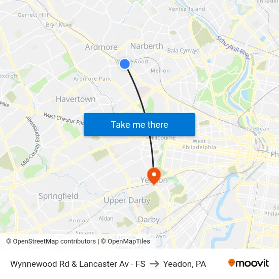 Wynnewood Rd & Lancaster Av - FS to Yeadon, PA map