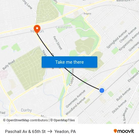 Paschall Av & 65th St to Yeadon, PA map