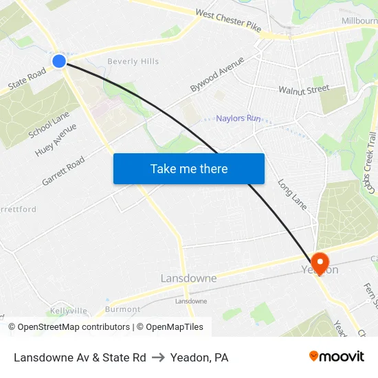 Lansdowne Av & State Rd to Yeadon, PA map
