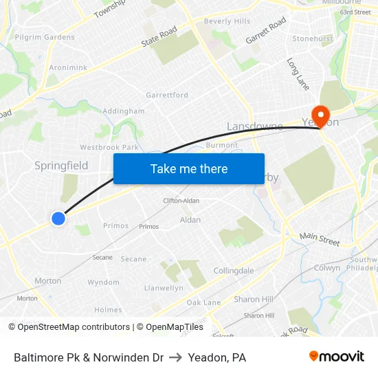 Baltimore Pk & Norwinden Dr to Yeadon, PA map