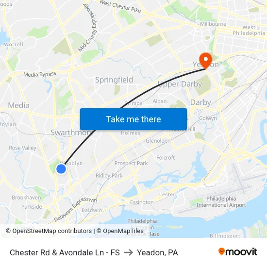 Chester Rd & Avondale Ln - FS to Yeadon, PA map