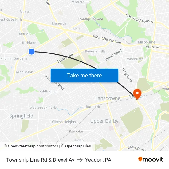 Township Line Rd & Drexel Av to Yeadon, PA map