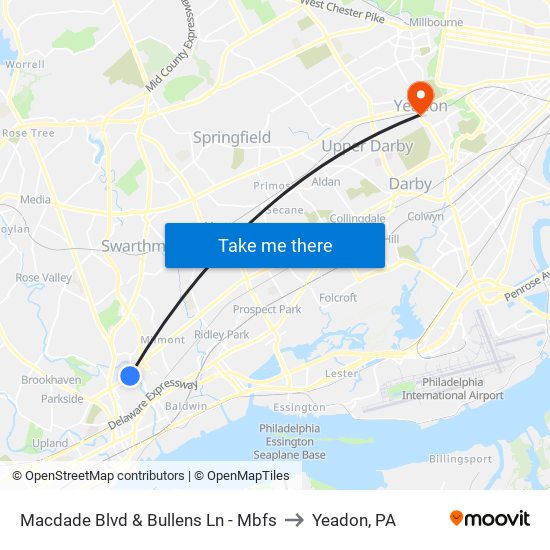 Macdade Blvd & Bullens Ln - Mbfs to Yeadon, PA map