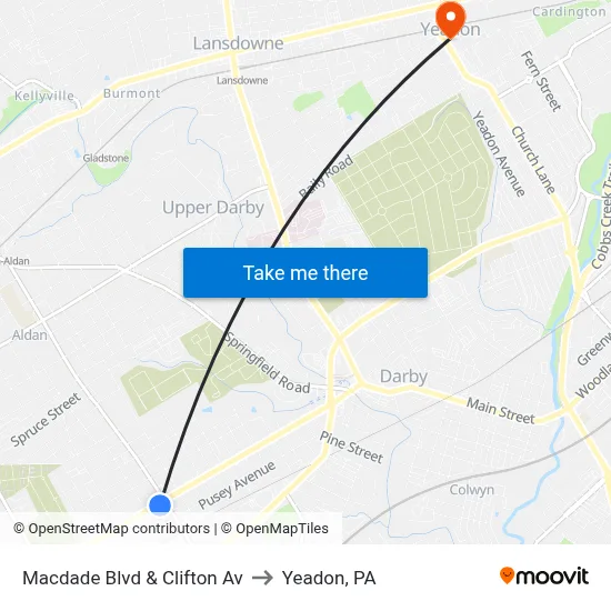 Macdade Blvd & Clifton Av to Yeadon, PA map