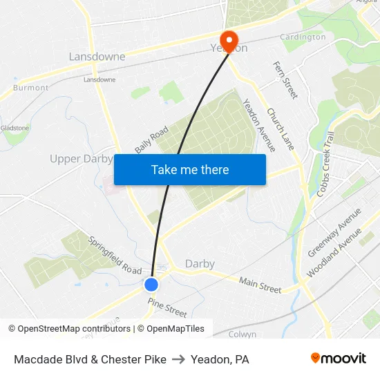 Macdade Blvd & Chester Pike to Yeadon, PA map