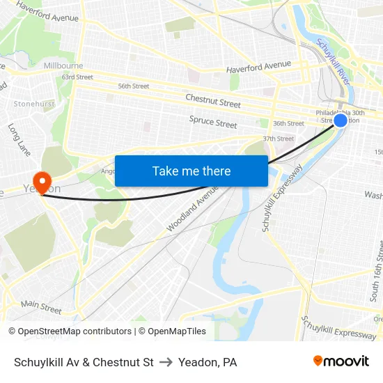 Schuylkill Av & Chestnut St to Yeadon, PA map