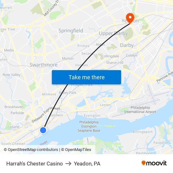 Harrah's Chester Casino to Yeadon, PA map