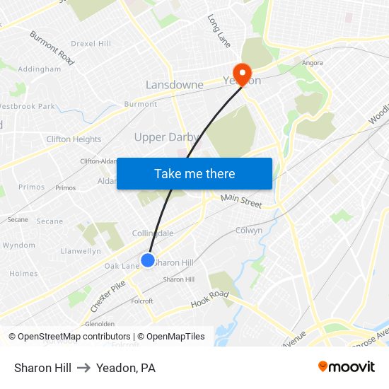 Sharon Hill to Yeadon, PA map