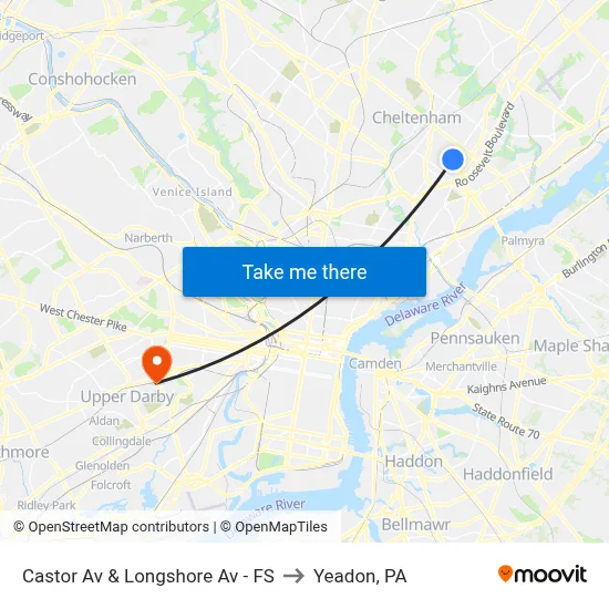 Castor Av & Longshore Av - FS to Yeadon, PA map