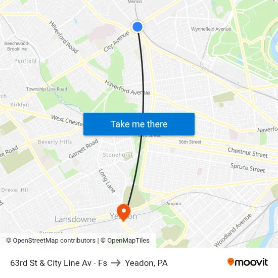 63rd St & City Line Av - Fs to Yeadon, PA map