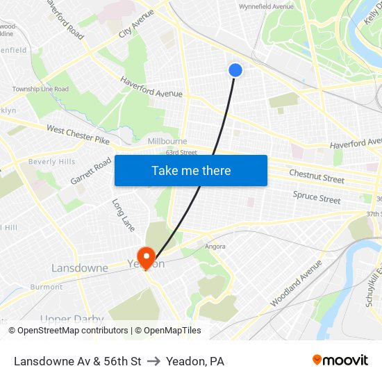 Lansdowne Av & 56th St to Yeadon, PA map